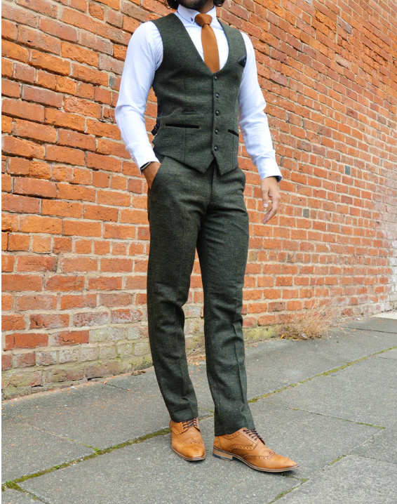 Marc Darcy- Marlow Olive Green Tweed Waistcoat