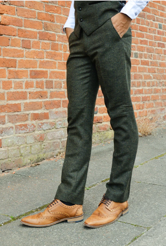 Marc Darcy- Marlow Olive Green Tweed Trouser