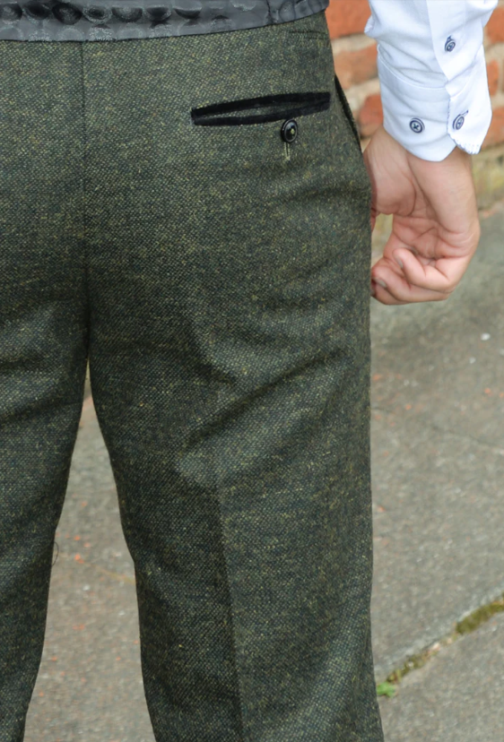Marc Darcy- Marlow Olive Green Tweed Trouser