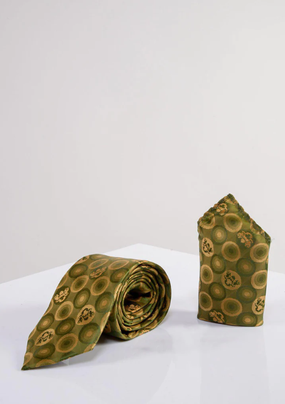 Marc Darcy- Tan Bubbles Tie and Pocket Square Set