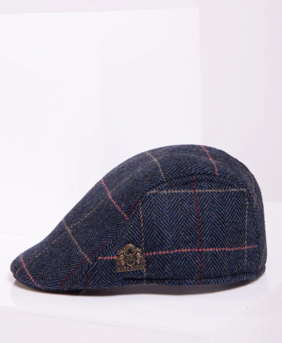 Marc Darcy- Eton Navy Blue Check Tweed Flat Cap