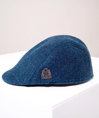 Marc Darcy- Dion Blue Tweed Check Flat Cap
