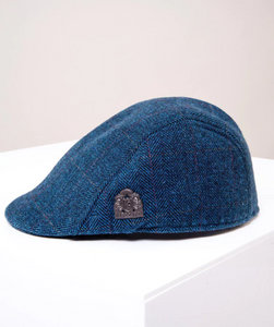 Marc Darcy- Dion Blue Tweed Check Flat Cap