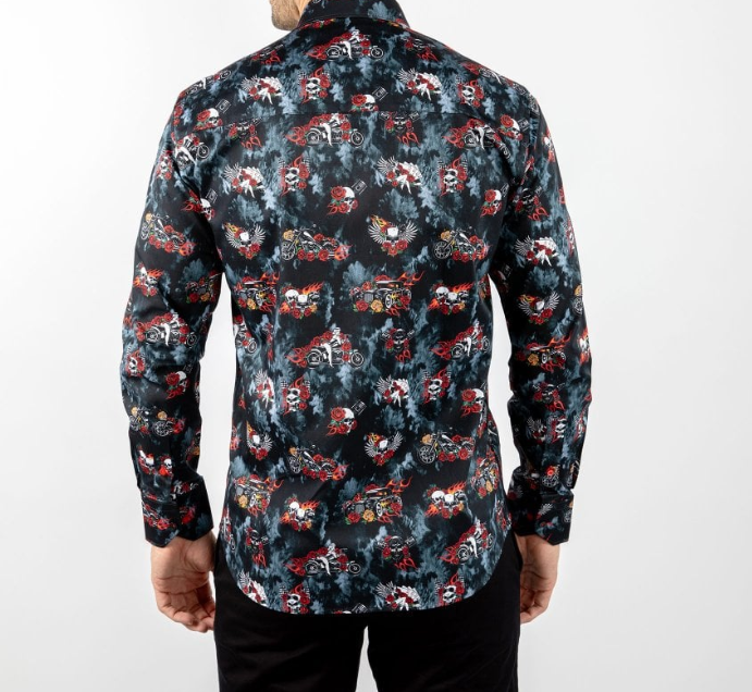 Claudio Lugli- Black Retro Skulls And Roses Shirt (CP-6839)