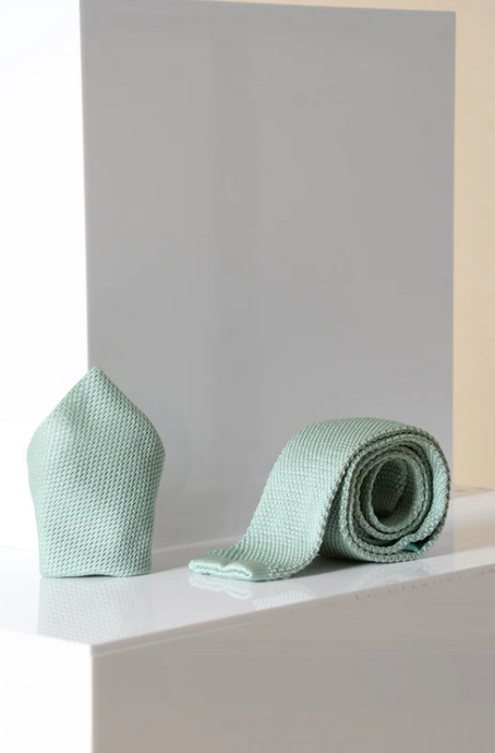 Marc Darcy- Knitted Green Tie And Pocket Square