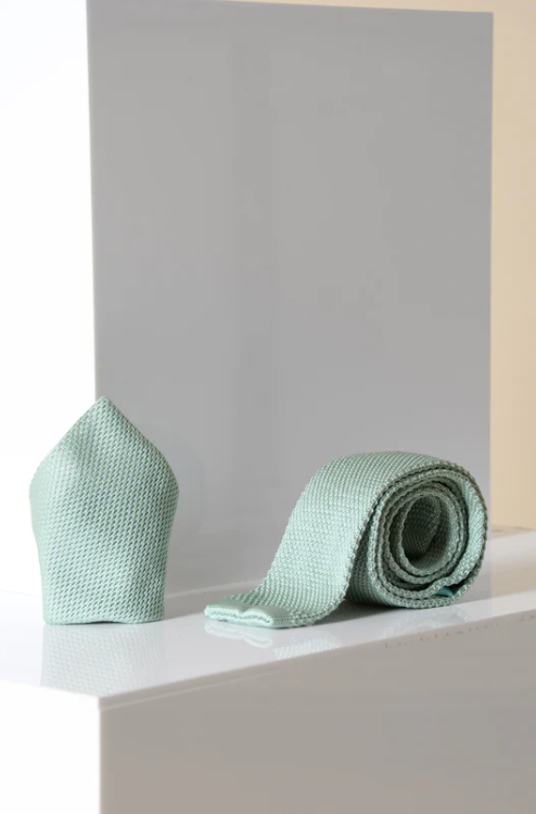 Marc Darcy- Knitted Green Tie And Pocket Square