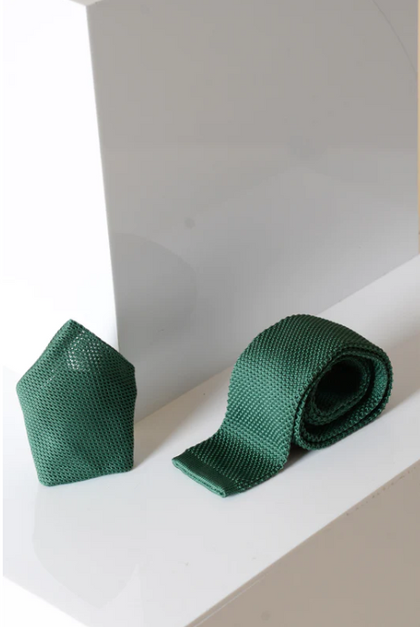Marc Darcy- Knitted Olive Tie And Pocket Square