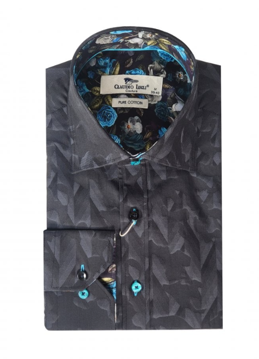 Claudio Lugli- Black Jacquard Weave Long Sleeve Shirt (CP-6789)