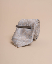 House of Cavani- CV817 Cream Paisley Tie And Pin Set