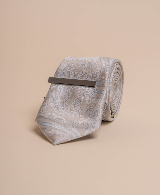 House of Cavani- CV817 Cream Paisley Tie And Pin Set