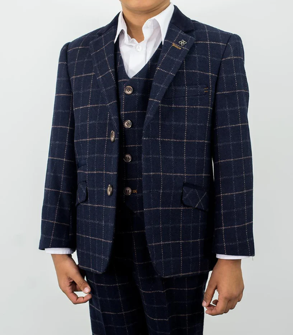 House of Cavani- Children's Shelby Navy Tweed Three Piece Suit