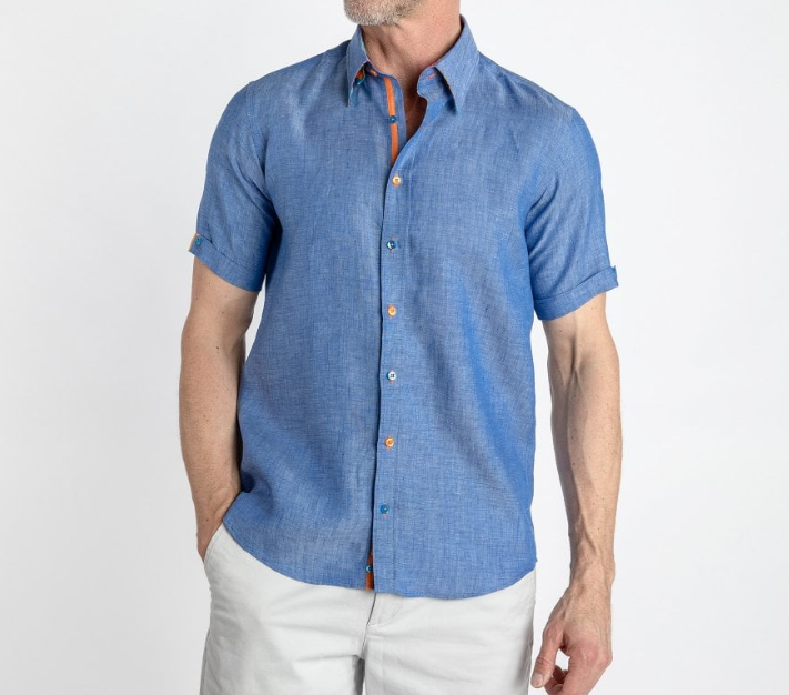 Claudio Lugli- Blue Linen Short Sleeve Shirt (CP-6401)