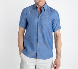 Claudio Lugli- Blue Linen Short Sleeve Shirt (CP-6401)