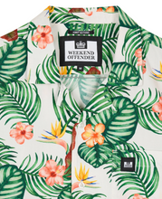 Weekend Offender- White Lotus Print Short Sleeve Shirt White