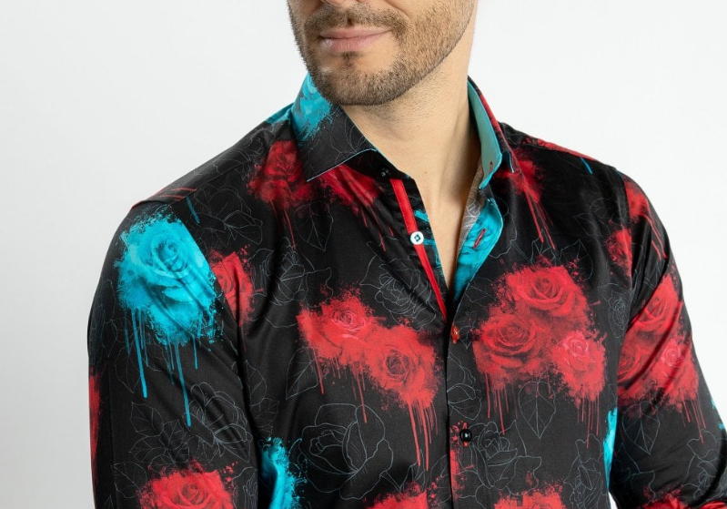 Claudio Lugli- Vivid Blooms Long Sleeve Shirt Black (CP-6946)