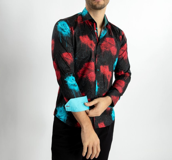 Claudio Lugli- Vivid Blooms Long Sleeve Shirt Black (CP-6946)