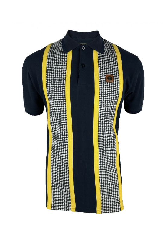 Trojan- TR8876 Taped Houndstooth Panel Polo Shirt Navy