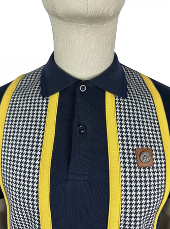Trojan- Taped Houndstooth Panel Polo Shirt Navy