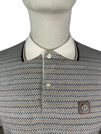 Trojan- TR8874 Zig-Zag Jacquard Panel Polo Shirt Ecru