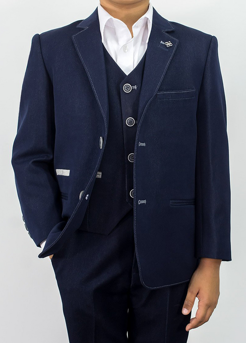 House of Cavani- Children's Fabian Navy Denim Three Piece Suit