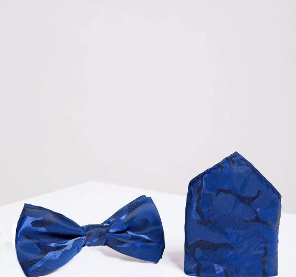 Marc Darcy- Navy Camouflage Bow Tie and Pocket Square Set