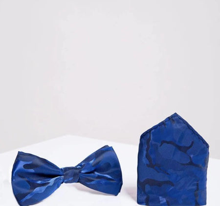 Marc Darcy- Navy Camouflage Bow Tie and Pocket Square Set