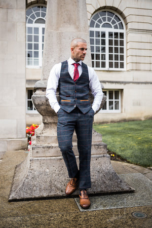 Marc Darcy - Eton Navy Blue Check Tweed Trouser