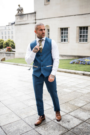 Marc Darcy- Dion Blue Check Tweed Waistcoat