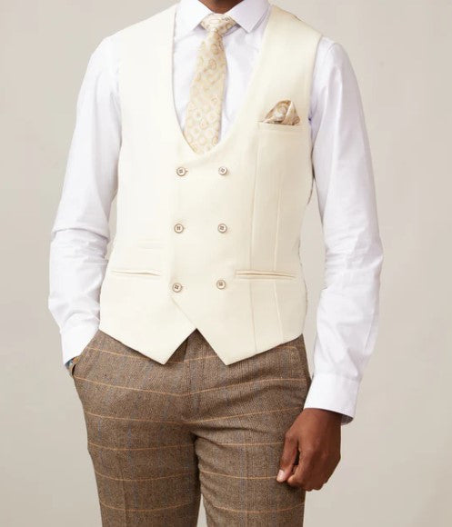 Marc Darcy- Kelvin Cream Double Breasted Waistcoat