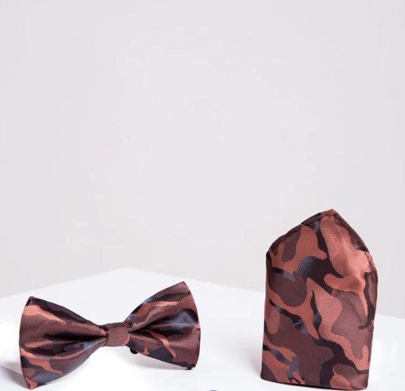 Marc Darcy- Orange Camouflage Bow Tie and Pocket Square Set