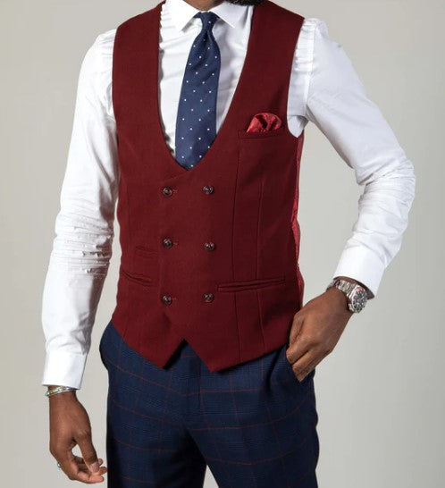 Marc Darcy- Kelvin Wine Double Breasted Waistcoat