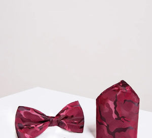 Marc Darcy- Wine Camouflage Bow Tie and Pocket Square Set