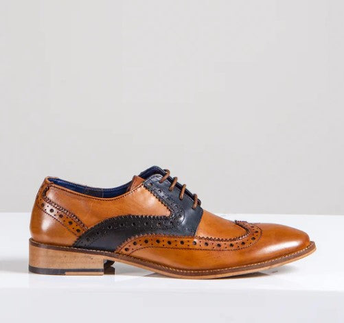 Marc Darcy- Riley Tan/Navy Leather Contrast Brogue Shoes