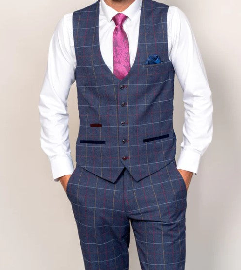 Marc Darcy- Drake Navy Check Waistcoat