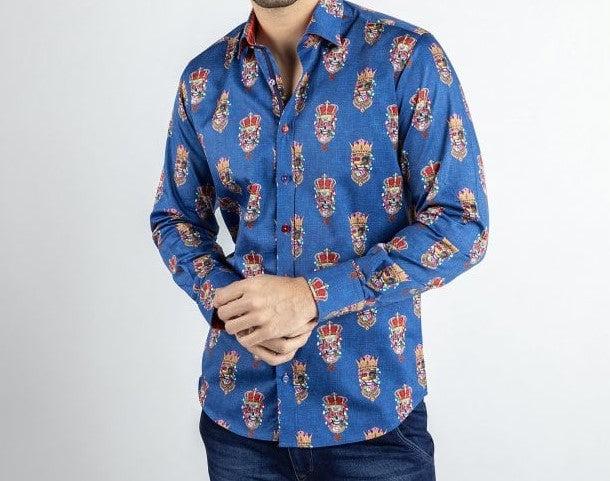 Claudio Lugli- Blue King Skull Long Sleeve Shirt