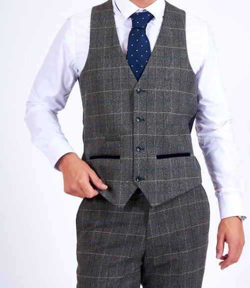 Marc Darcy- Scott Grey Tweed Check Waistcoat