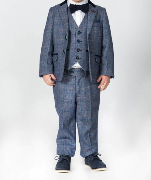 Marc Darcy- Children's Hilton Blue Tweed Check Three Piece Suit