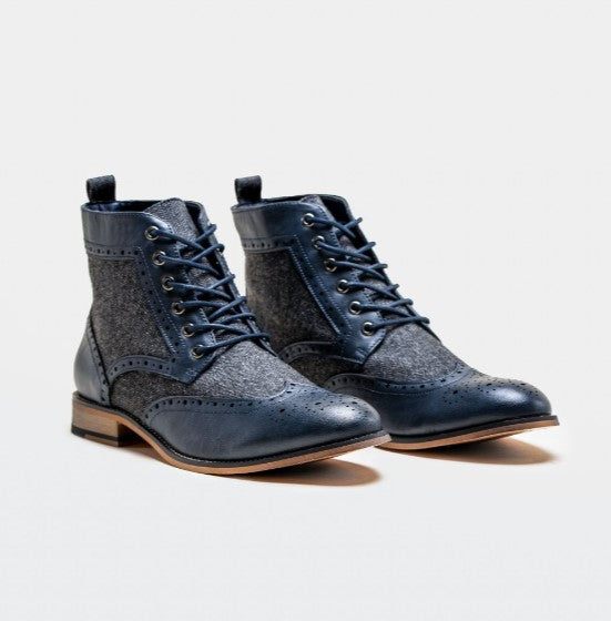 House of Cavani- Sherlock Navy Lace Up Boots