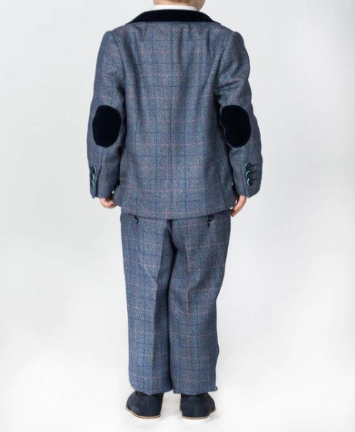 Marc Darcy- Children's Hilton Blue Tweed Check Three Piece Suit