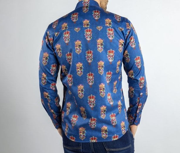 Claudio Lugli- Blue King Skull Long Sleeve Shirt