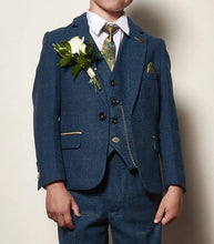 Marc Darcy- Children's Dion Blue Tweed Check Three Piece Suit