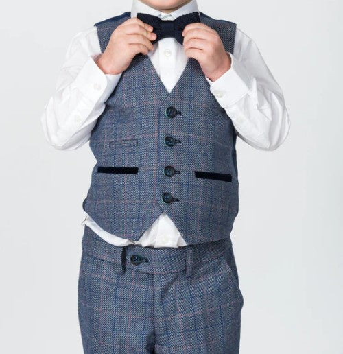 Marc Darcy- Children's Hilton Blue Tweed Check Three Piece Suit