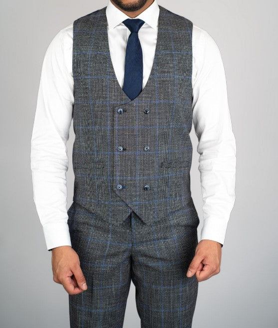 House of Cavani- Power Grey Tweed Check Waistcoat