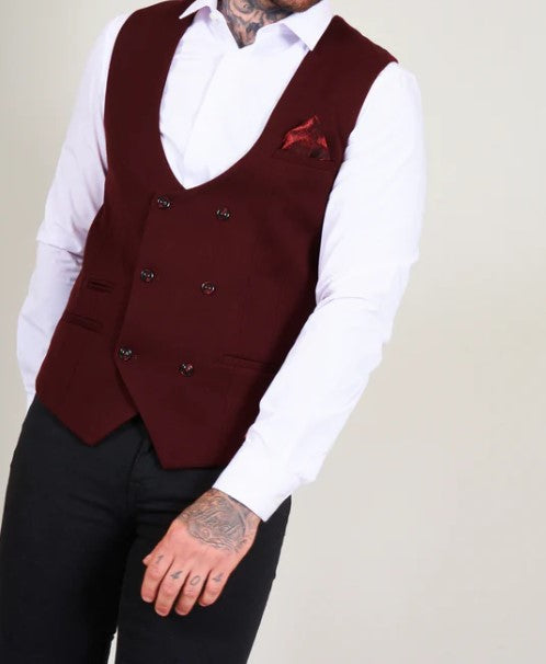Marc Darcy- Kelly Wine Double Breasted Waistcoat