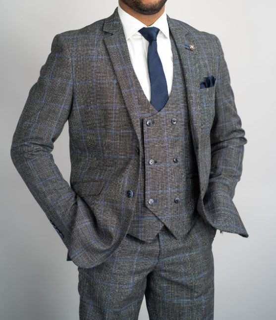 House of Cavani- Power Grey Tweed Check Blazer