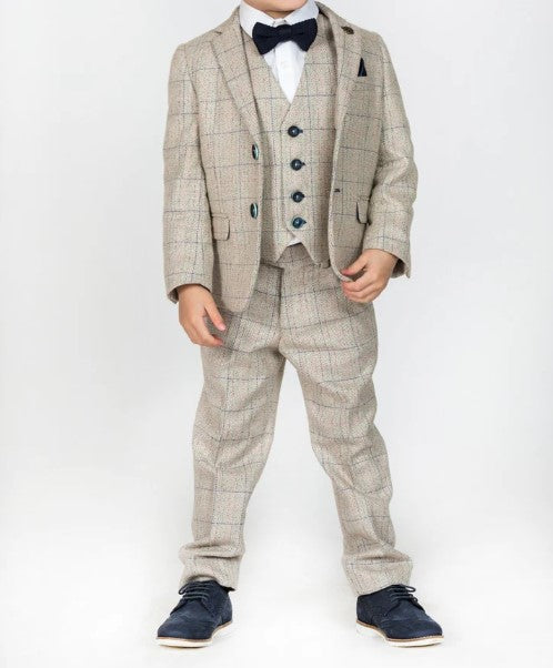 Marc Darcy- Children's Harding Cream Tweed Check Three Piece Suit