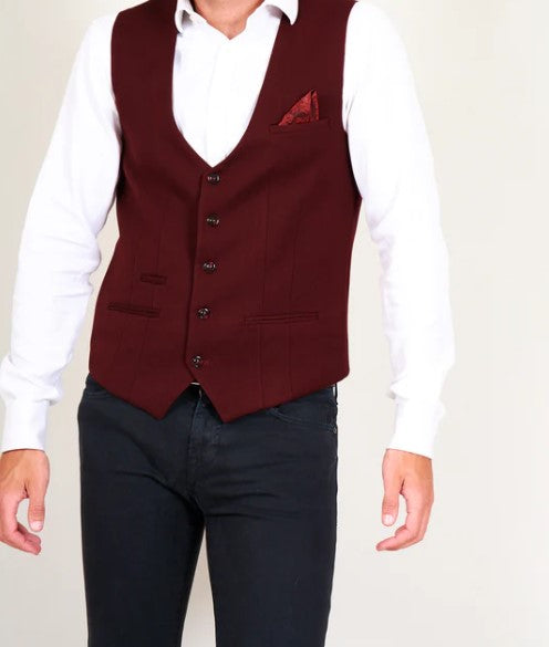 Marc Darcy- Kelly Wine Single Breasted Waistcoat
