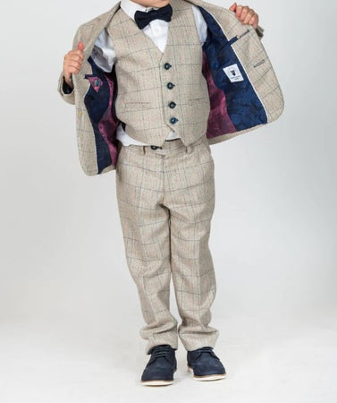 Marc Darcy- Children's Harding Cream Tweed Check Three Piece Suit