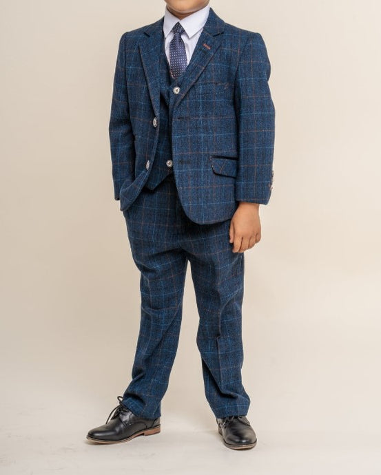 House of Cavani- Children's Cody Blue Tweed Three Piece Suit (Age 8 - 15 Years)