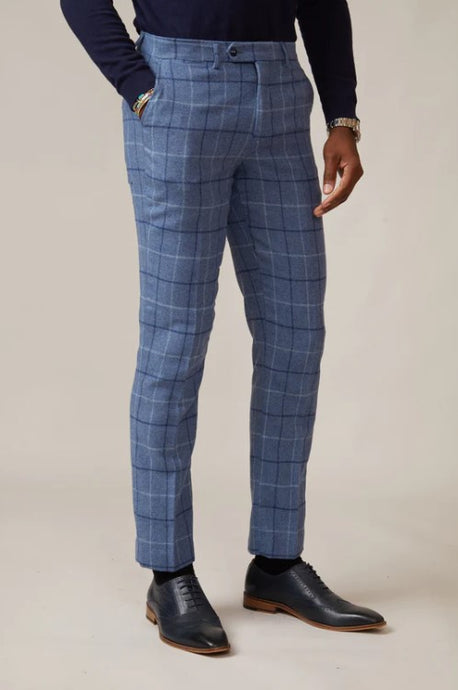 Marc Darcy- Clinton Blue Tweed Check Trouser